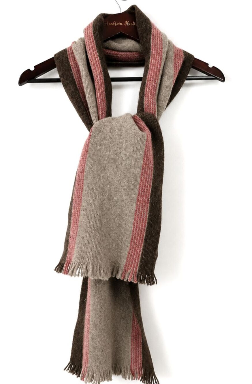 GAP Lambs Wool Blend Fringe Scarf Brown Taupe Red Stripe Cozy Winter Cozy 1438H